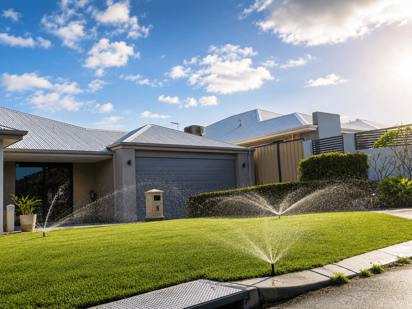Freshly laid lawn and newly installed reticulation
